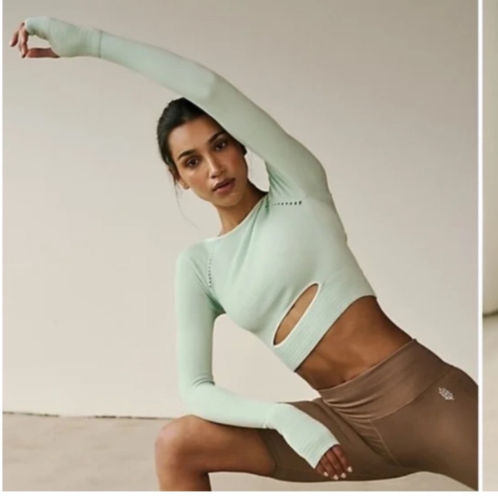 Free People Movement Cut It Out Long Sleeve Top Mint Seafoam Green XS Small